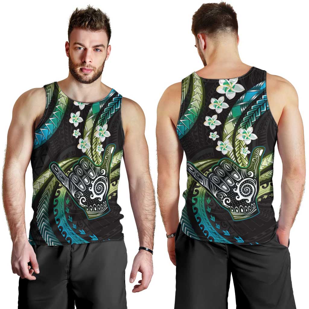 Hawaii Shaka Sign Men Tank Top Fantastic Frangipani Chartreuse Cyan