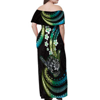 Hawaii Shaka Sign Off Shoulder Maxi Dress Fantastic Frangipani Chartreuse Cyan