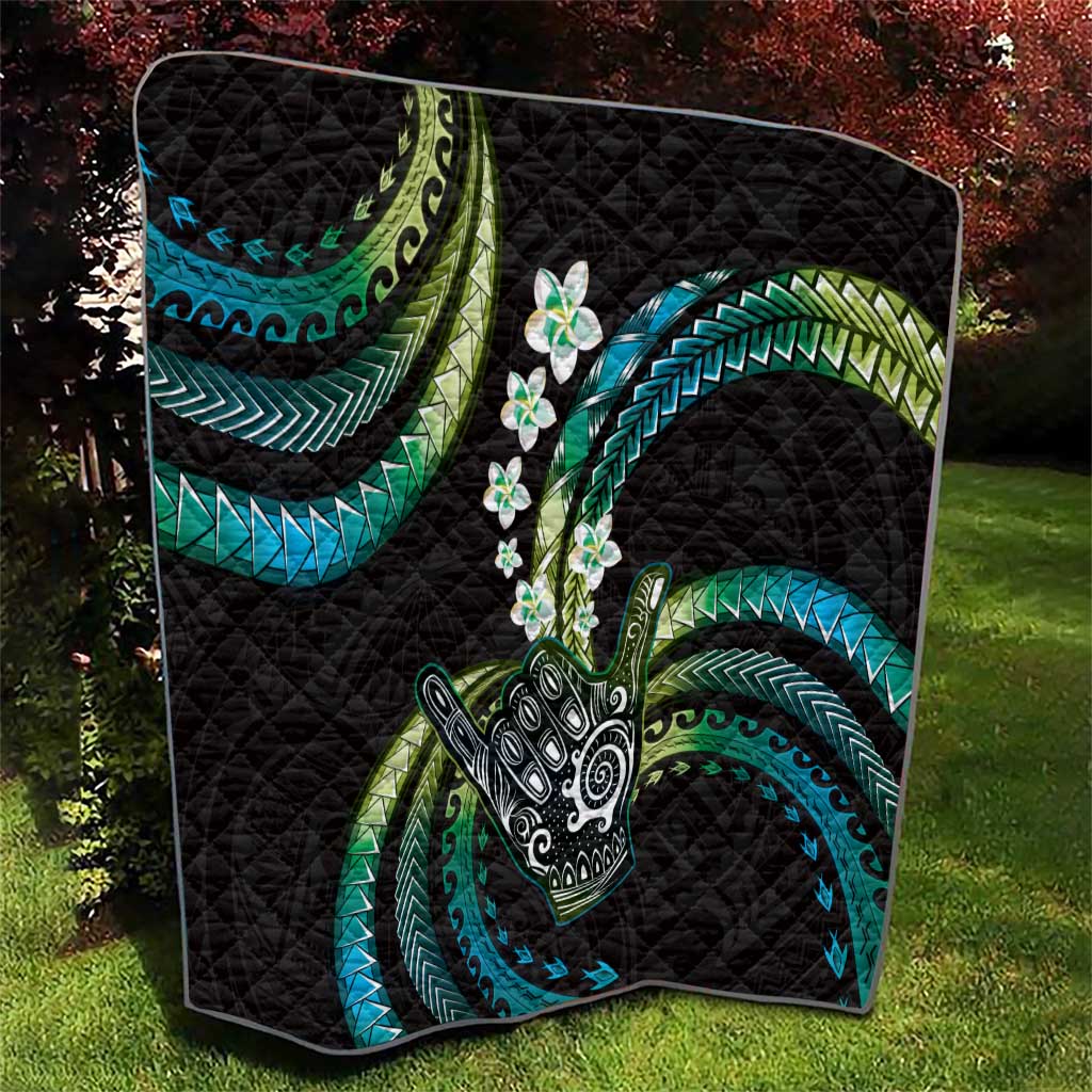 Hawaii Shaka Sign Quilt Fantastic Frangipani Chartreuse Cyan