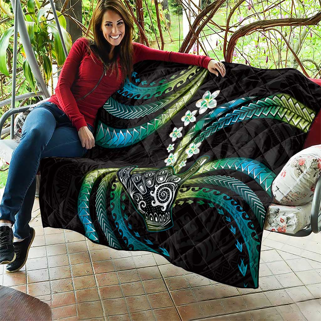 Hawaii Shaka Sign Quilt Fantastic Frangipani Chartreuse Cyan