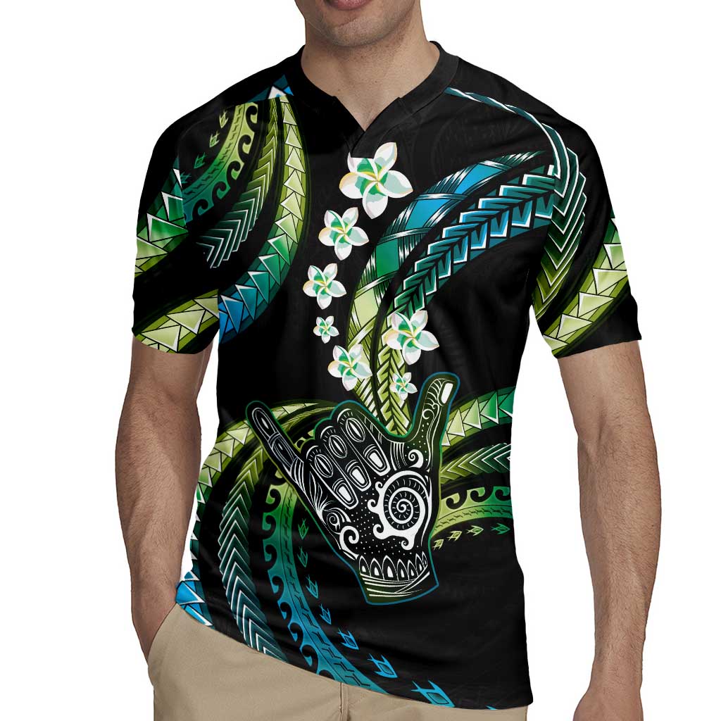 Hawaii Shaka Sign Rugby Jersey Fantastic Frangipani Chartreuse Cyan