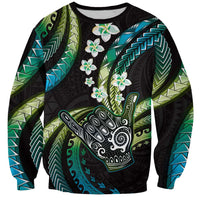Hawaii Shaka Sign Sweatshirt Fantastic Frangipani Chartreuse Cyan