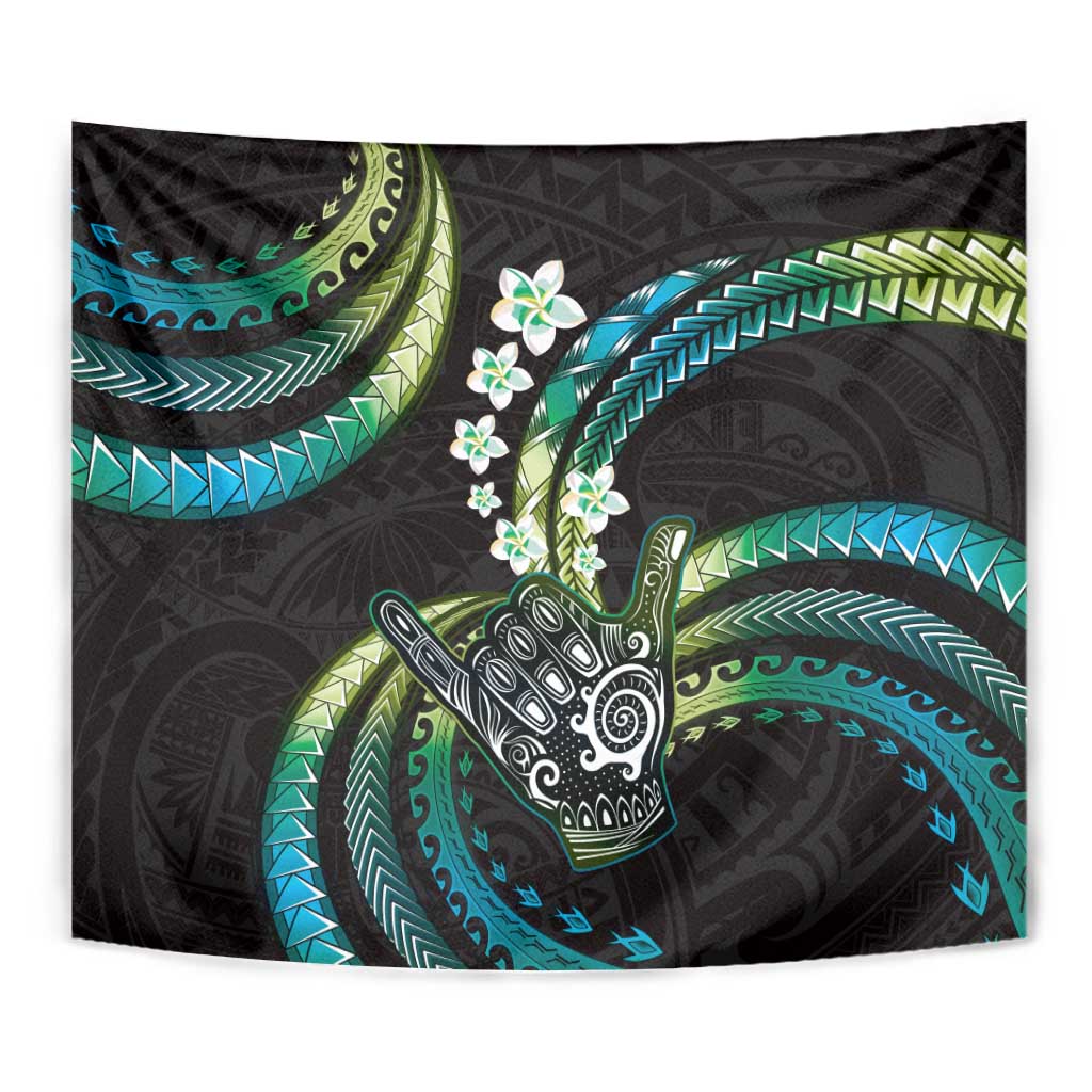 Hawaii Shaka Sign Tapestry Fantastic Frangipani Chartreuse Cyan