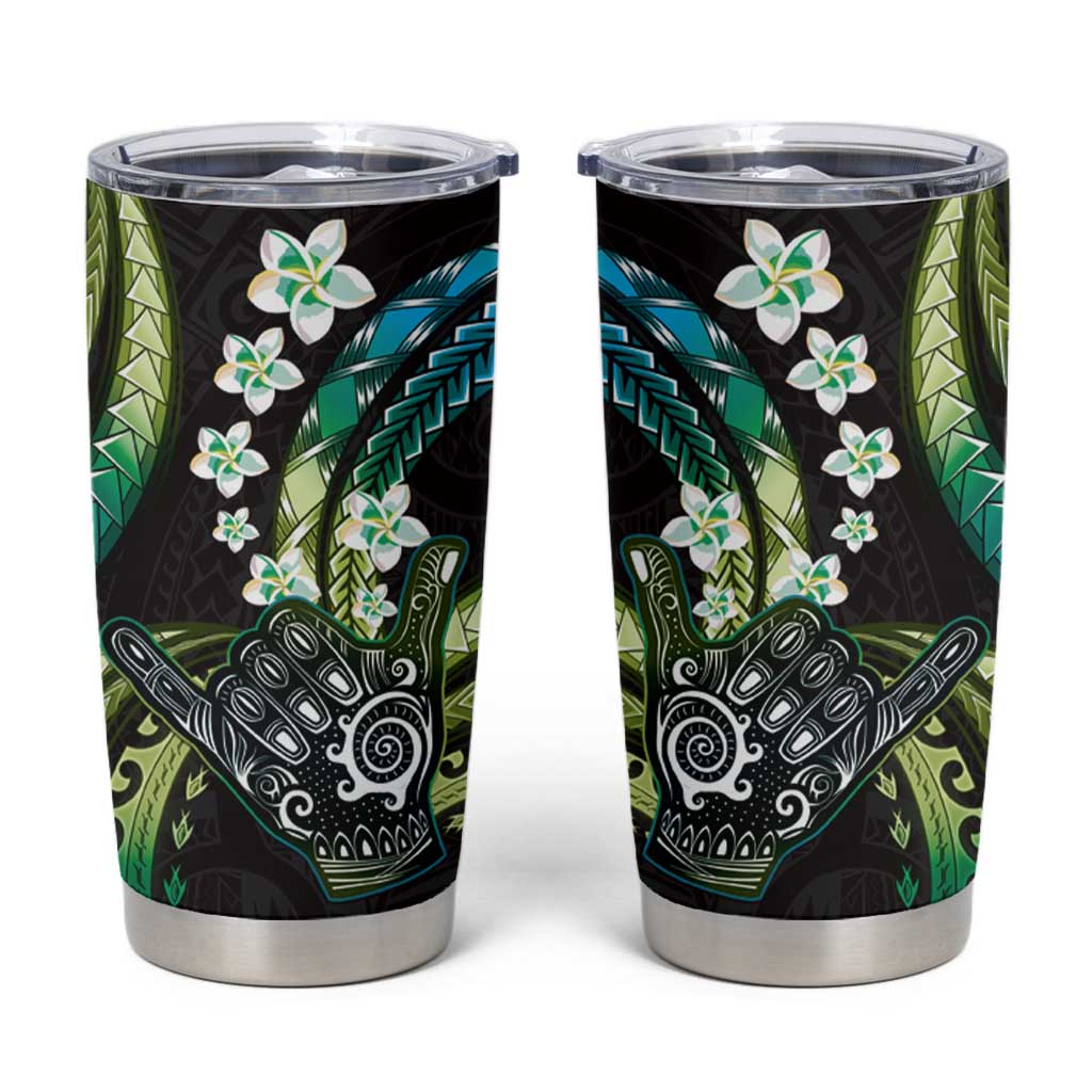 Hawaii Shaka Sign Tumbler Cup Fantastic Frangipani Chartreuse Cyan