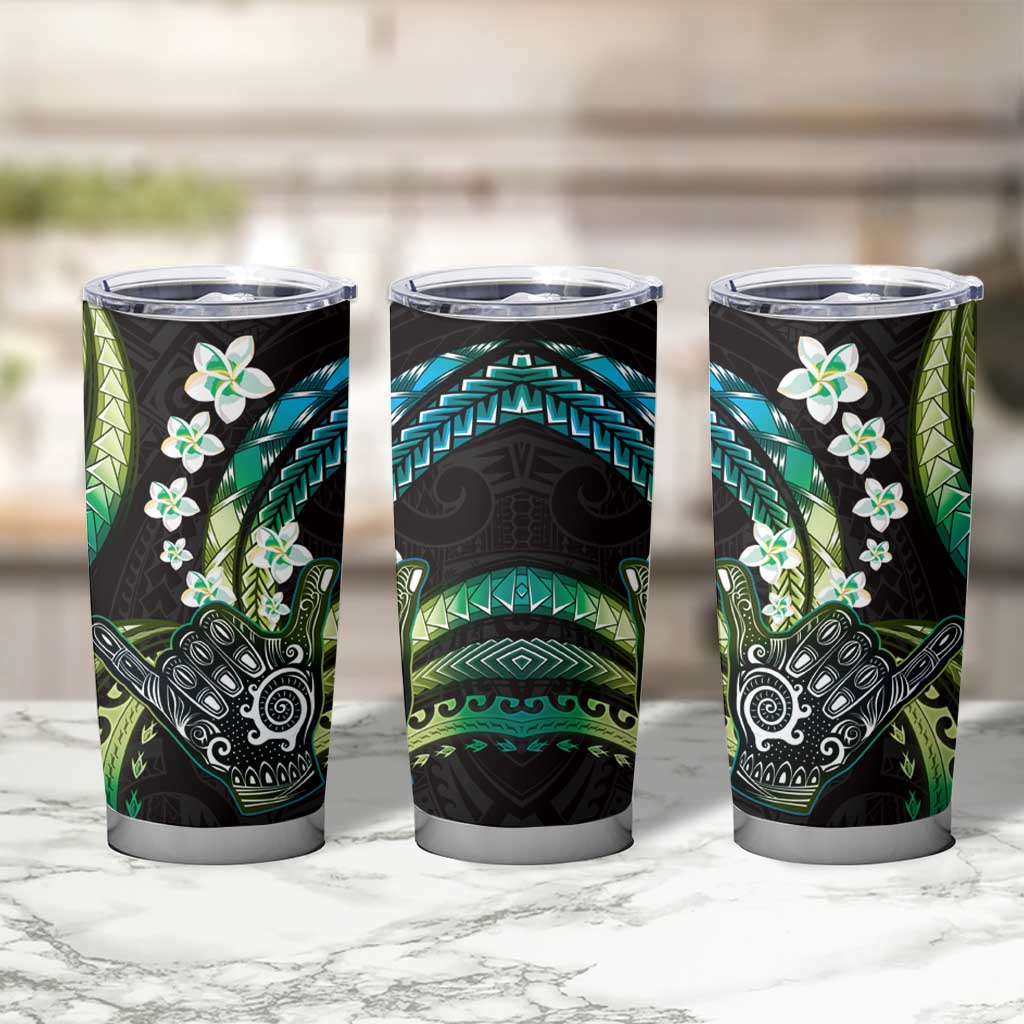 Hawaii Shaka Sign Tumbler Cup Fantastic Frangipani Chartreuse Cyan