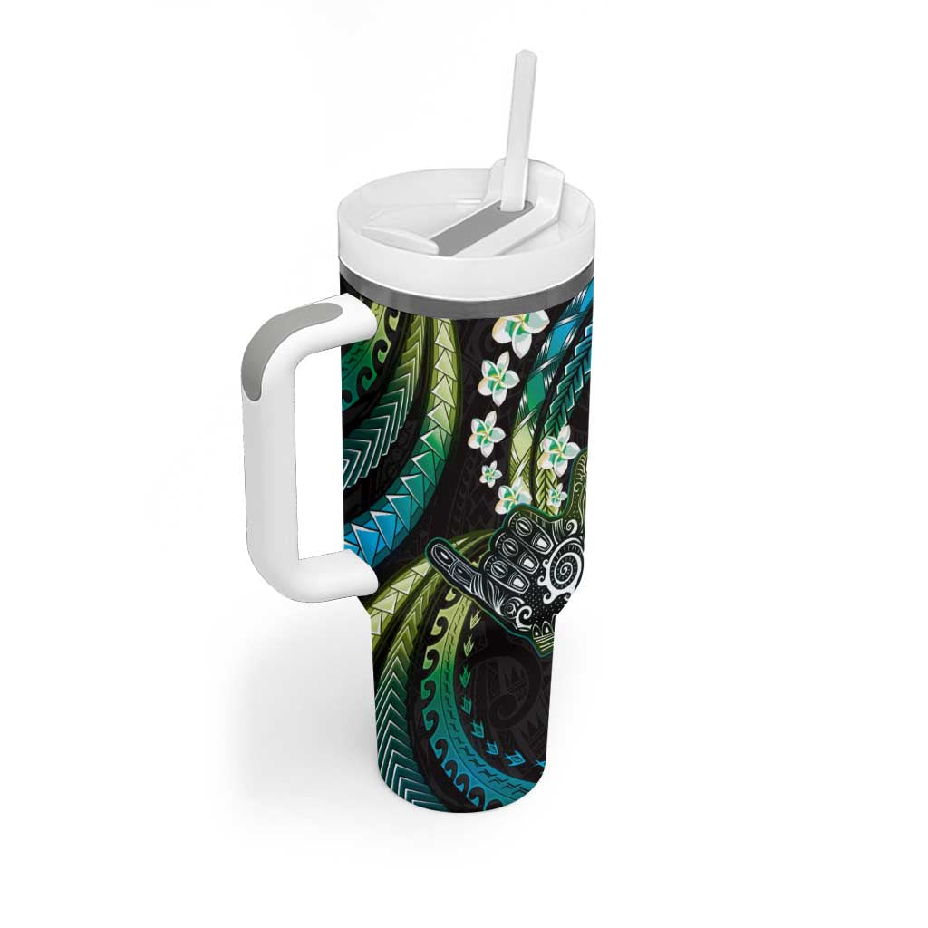 Hawaii Shaka Sign Tumbler With Handle Fantastic Frangipani Chartreuse Cyan