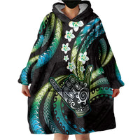 Hawaii Shaka Sign Wearable Blanket Hoodie Fantastic Frangipani Chartreuse Cyan
