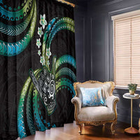 Hawaii Shaka Sign Window Curtain Fantastic Frangipani Chartreuse Cyan