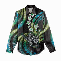 Hawaii Shaka Sign Women Casual Shirt Fantastic Frangipani Chartreuse Cyan