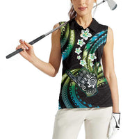Hawaii Shaka Sign Women Sleeveless Polo Shirt Fantastic Frangipani Chartreuse Cyan
