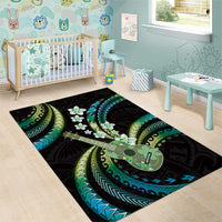 Hawaiian Ukulele Area Rug Chartreuse Cyan Fantastic Plumeria