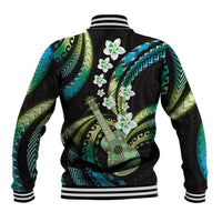 Hawaiian Ukulele Baseball Jacket Chartreuse Cyan Fantastic Plumeria