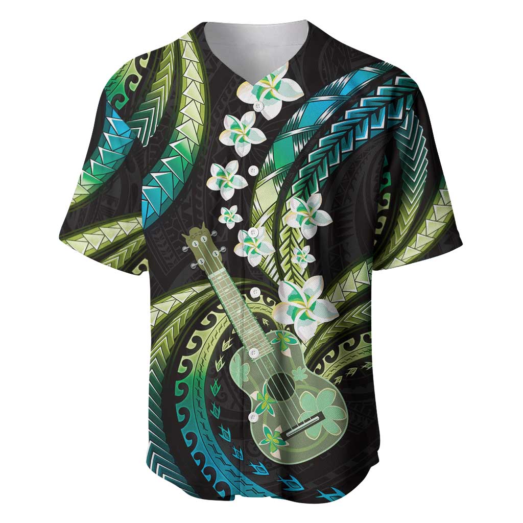 Hawaiian Ukulele Baseball Jersey Chartreuse Cyan Fantastic Plumeria