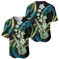 Hawaiian Ukulele Baseball Jersey Chartreuse Cyan Fantastic Plumeria