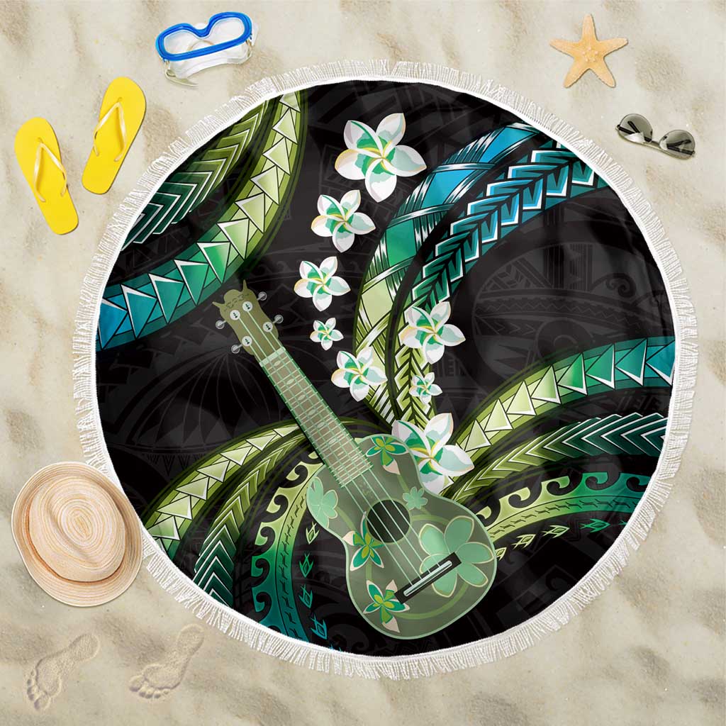 Hawaiian Ukulele Beach Blanket Chartreuse Cyan Fantastic Plumeria
