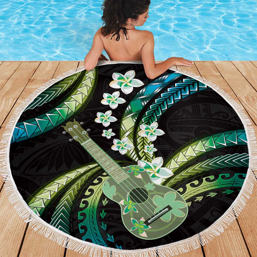 Hawaiian Ukulele Beach Blanket Chartreuse Cyan Fantastic Plumeria