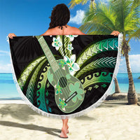 Hawaiian Ukulele Beach Blanket Chartreuse Cyan Fantastic Plumeria