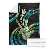 Hawaiian Ukulele Blanket Chartreuse Cyan Fantastic Plumeria