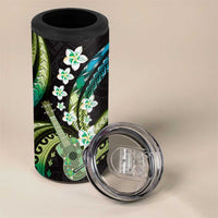 Hawaiian Ukulele 4 in 1 Can Cooler Tumbler Chartreuse Cyan Fantastic Plumeria