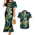 Hawaiian Ukulele Couples Matching Mermaid Dress and Hawaiian Shirt Chartreuse Cyan Fantastic Plumeria