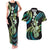 Hawaiian Ukulele Couples Matching Tank Maxi Dress and Hawaiian Shirt Chartreuse Cyan Fantastic Plumeria