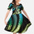 Hawaiian Ukulele Family Matching Off The Shoulder Long Sleeve Dress and Hawaiian Shirt Chartreuse Cyan Fantastic Plumeria
