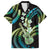 Hawaiian Ukulele Family Matching Off The Shoulder Long Sleeve Dress and Hawaiian Shirt Chartreuse Cyan Fantastic Plumeria