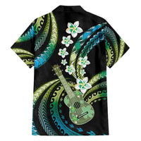 Hawaiian Ukulele Family Matching Summer Maxi Dress and Hawaiian Shirt Chartreuse Cyan Fantastic Plumeria