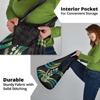 Hawaiian Ukulele Grocery Bag Chartreuse Cyan Fantastic Plumeria