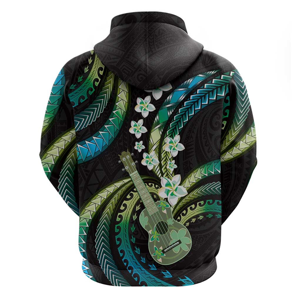 Hawaiian Ukulele Hoodie Chartreuse Cyan Fantastic Plumeria
