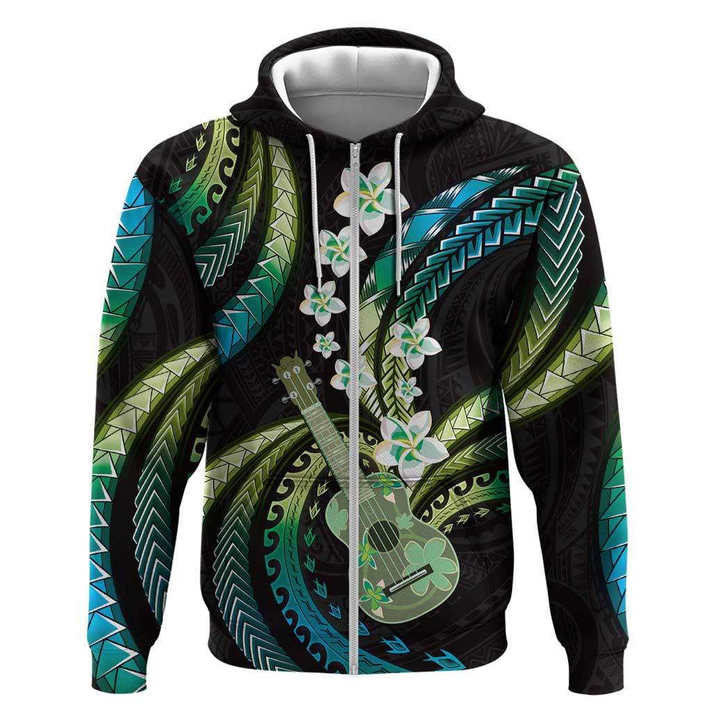 Hawaiian Ukulele Hoodie Chartreuse Cyan Fantastic Plumeria