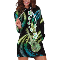 Hawaiian Ukulele Hoodie Dress Chartreuse Cyan Fantastic Plumeria