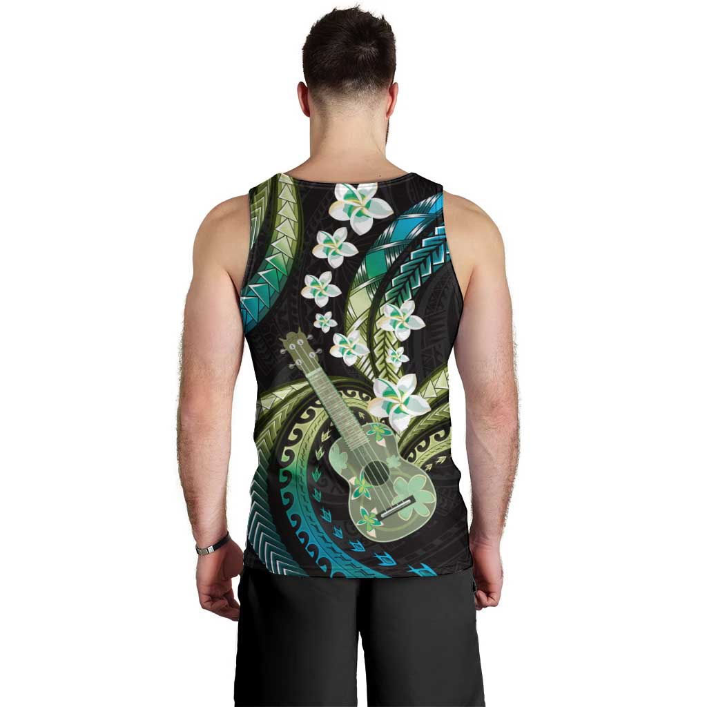 Hawaiian Ukulele Men Tank Top Chartreuse Cyan Fantastic Plumeria