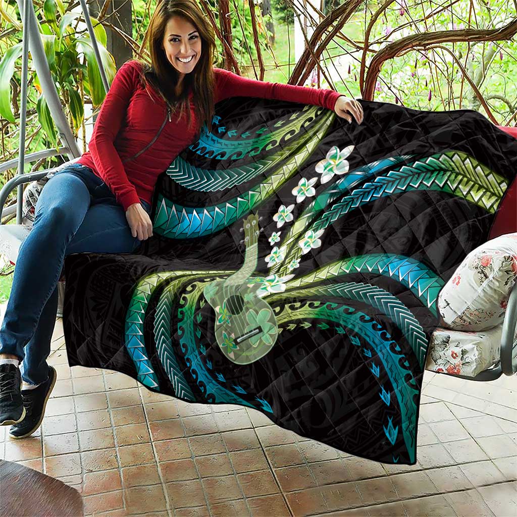 Hawaiian Ukulele Quilt Chartreuse Cyan Fantastic Plumeria