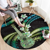 Hawaiian Ukulele Round Carpet Chartreuse Cyan Fantastic Plumeria