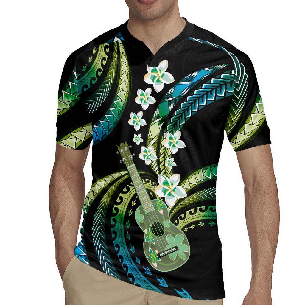 Hawaiian Ukulele Rugby Jersey Chartreuse Cyan Fantastic Plumeria