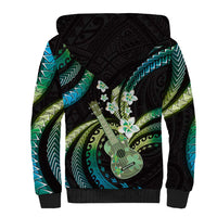 Hawaiian Ukulele Sherpa Hoodie Chartreuse Cyan Fantastic Plumeria