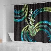 Hawaiian Ukulele Shower Curtain Chartreuse Cyan Fantastic Plumeria