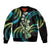 Hawaiian Ukulele Sleeve Zip Bomber Jacket Chartreuse Cyan Fantastic Plumeria