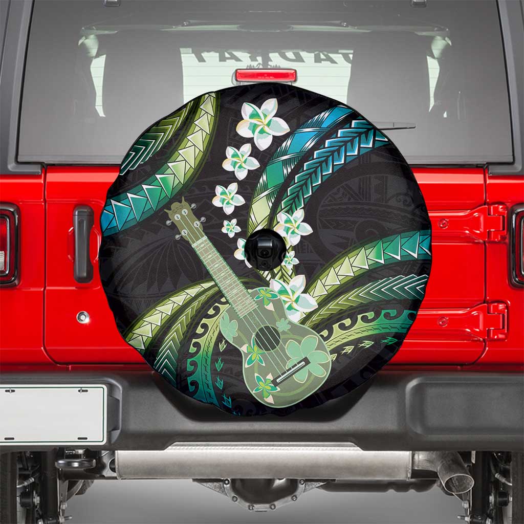 Hawaiian Ukulele Spare Tire Cover Chartreuse Cyan Fantastic Plumeria