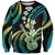 Hawaiian Ukulele Sweatshirt Chartreuse Cyan Fantastic Plumeria