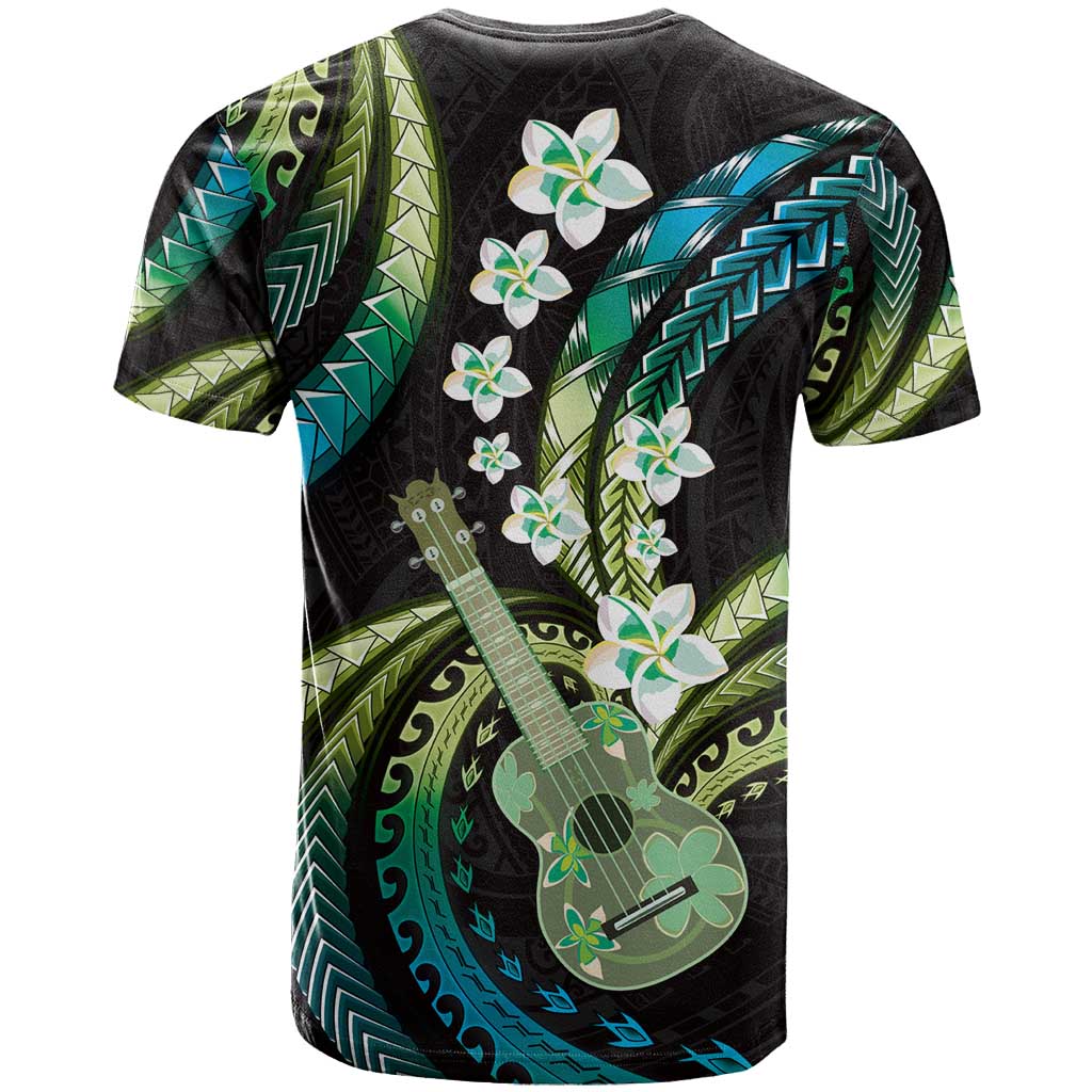 Hawaiian Ukulele T Shirt Chartreuse Cyan Fantastic Plumeria