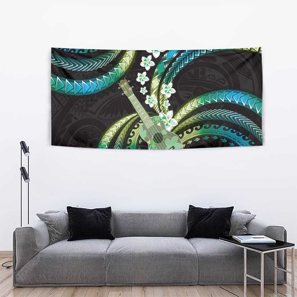 Hawaiian Ukulele Tapestry Chartreuse Cyan Fantastic Plumeria