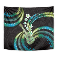 Hawaiian Ukulele Tapestry Chartreuse Cyan Fantastic Plumeria
