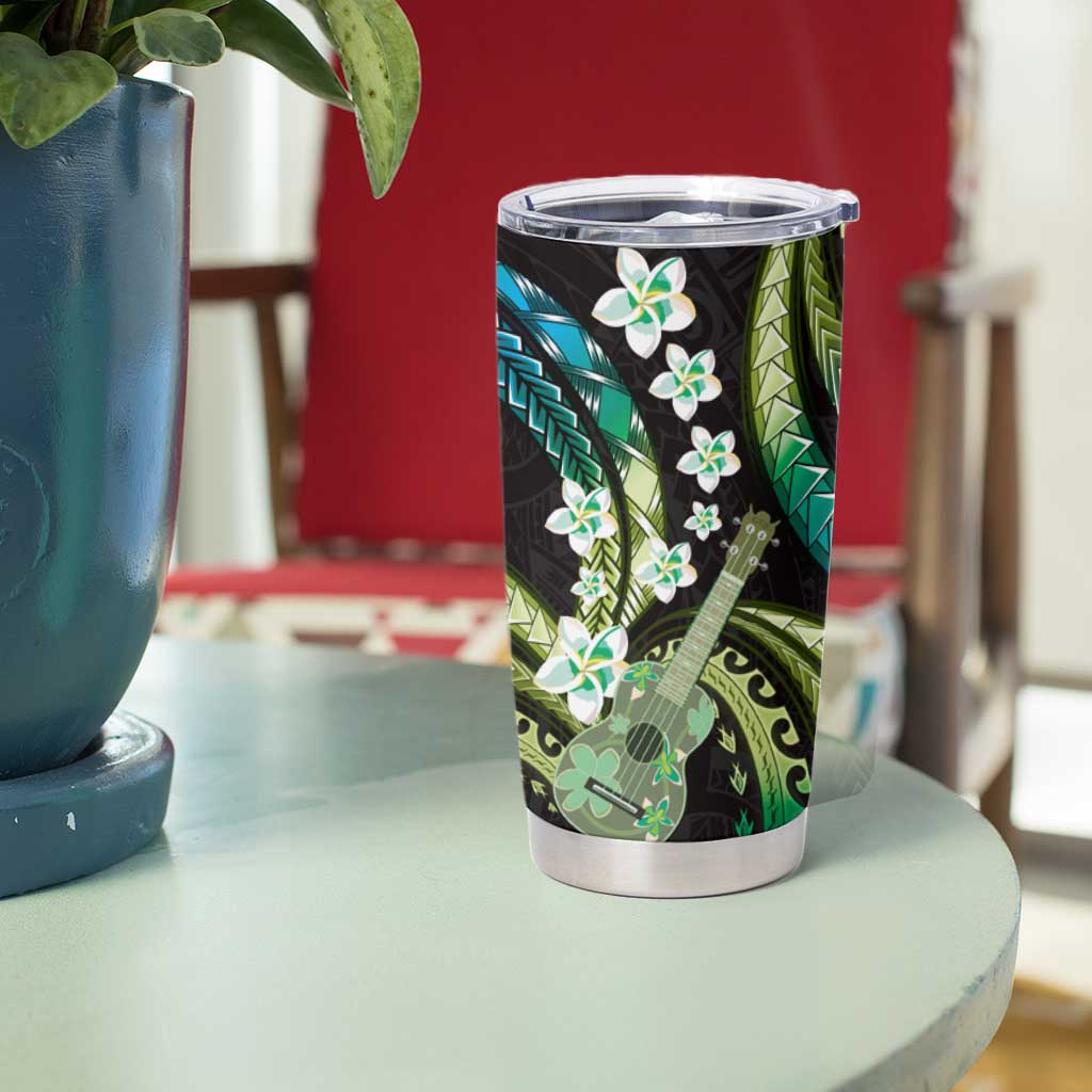 Hawaiian Ukulele Tumbler Cup Chartreuse Cyan Fantastic Plumeria