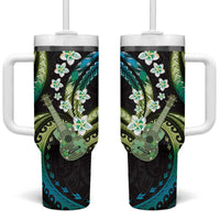 Hawaiian Ukulele Tumbler With Handle Chartreuse Cyan Fantastic Plumeria