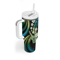 Hawaiian Ukulele Tumbler With Handle Chartreuse Cyan Fantastic Plumeria