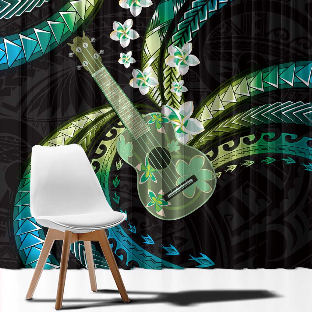 Hawaiian Ukulele Window Curtain Chartreuse Cyan Fantastic Plumeria