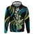 Hawaiian Ukulele Zip Hoodie Chartreuse Cyan Fantastic Plumeria