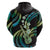Hawaiian Ukulele Zip Hoodie Chartreuse Cyan Fantastic Plumeria